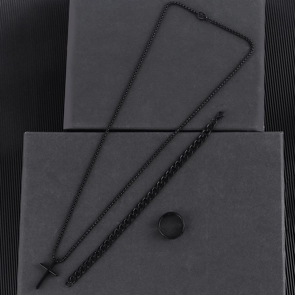 Men's Three-Piece Cross Jewelry Set