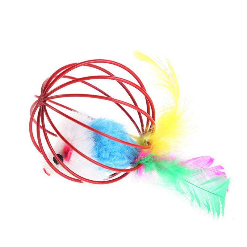 1 Pcs Cat Toy Stick Feather Wand with Bell Mouse Cage Toys Plastic Artificial Colorful Cat Teaser Toy Pet