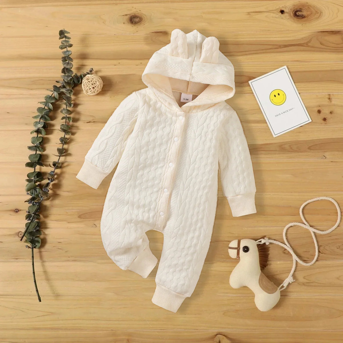 Baby Hooded Long-Sleeve Romper with Ears