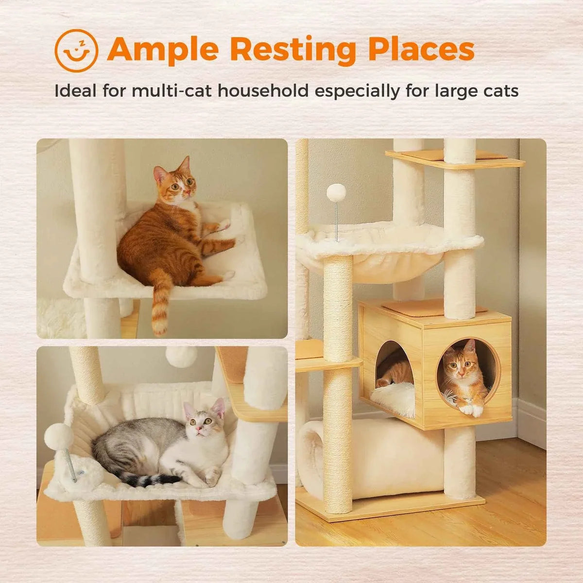 Floor to Ceiling Cat Tree – Adjustable Wooden Tower with Hammock & Sisal Scratching Posts