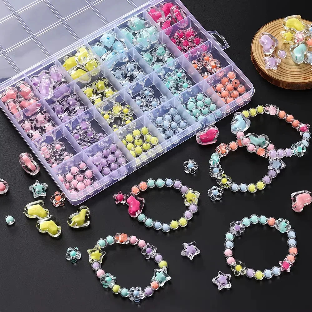 Heart, Flower & Round Acrylic Beads, 174 Pieces