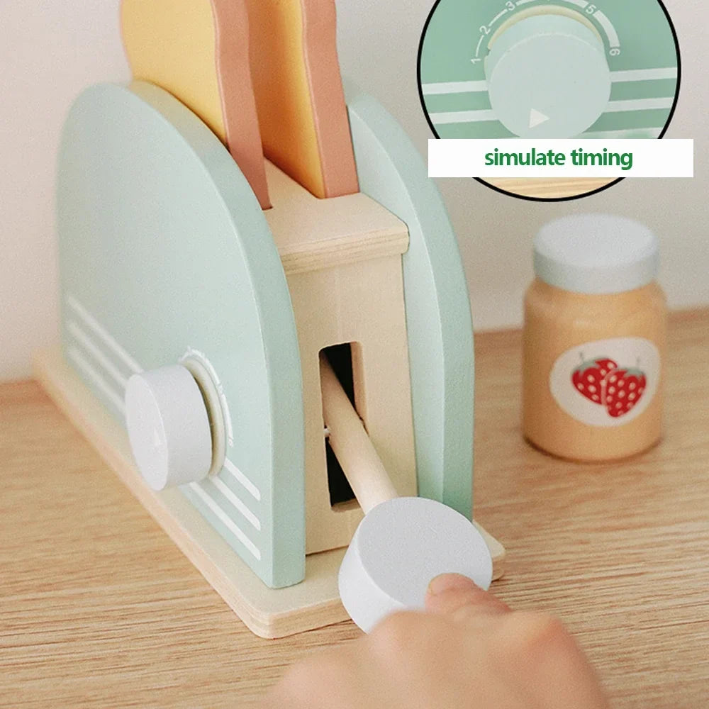 Wooden Pretend Play Toaster & Breakfast Set