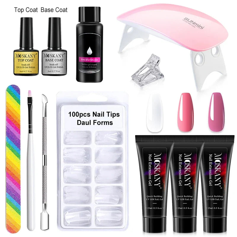 Poly Nail Gel Extension Kit with 6W LED Lamp