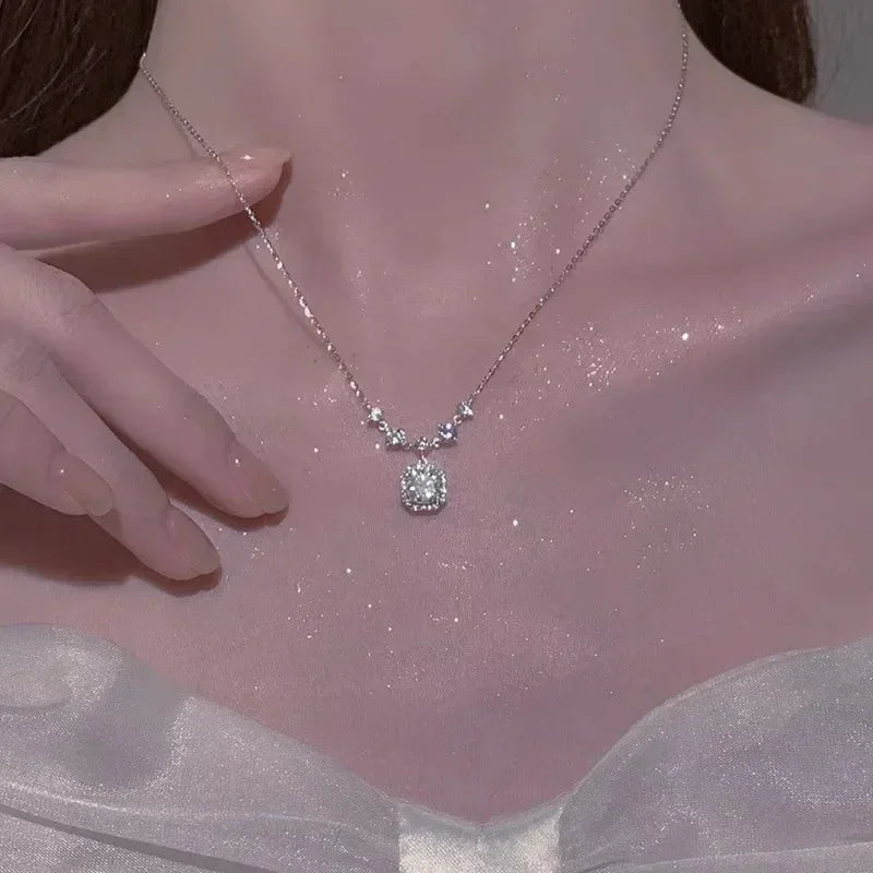 Square Pink Zircon Pendant Necklace
