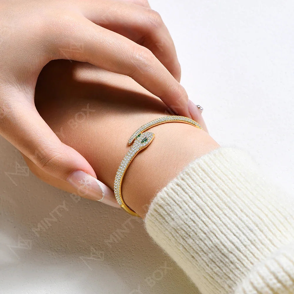 MINTYBOX Snake S925 Silver Moissanite Bracelets for Women Lab Diamond 16-19cm 18k Gold Plated Wedding Luxury Fine Jewelry Gift