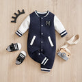 Baby Navy Baseball Print Footed Romper