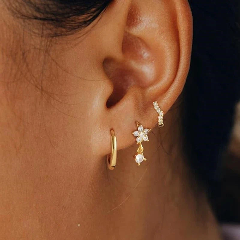 Three-Piece Floral Cartilage Earring Set