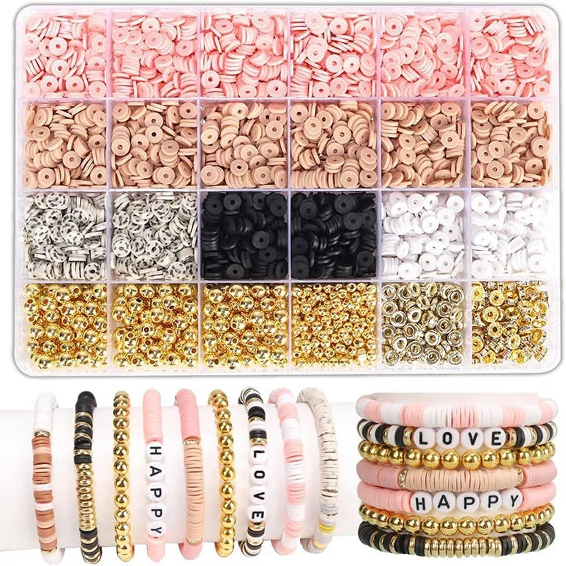 Clay Bead Bracelet-Making Kit with Golden Letter Beads