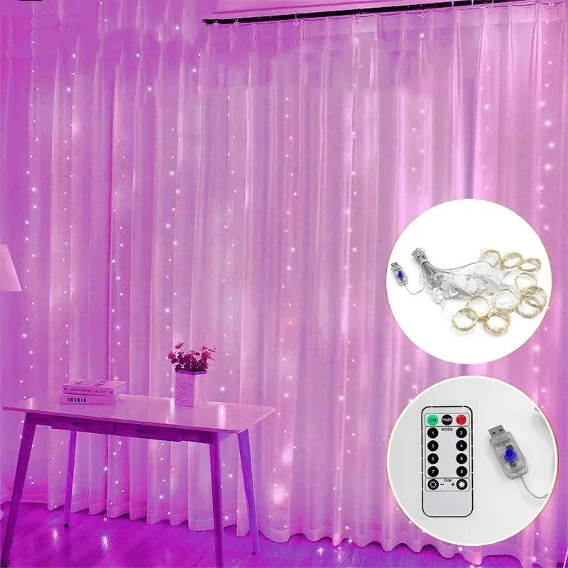 USB LED Curtain Fairy Lights with Remote — 8 Modes