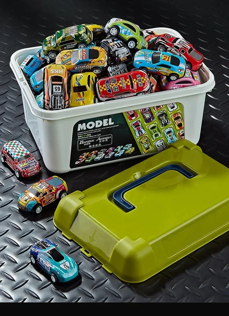 Mini Alloy Pull-Back Race Car Set with Storage Box
