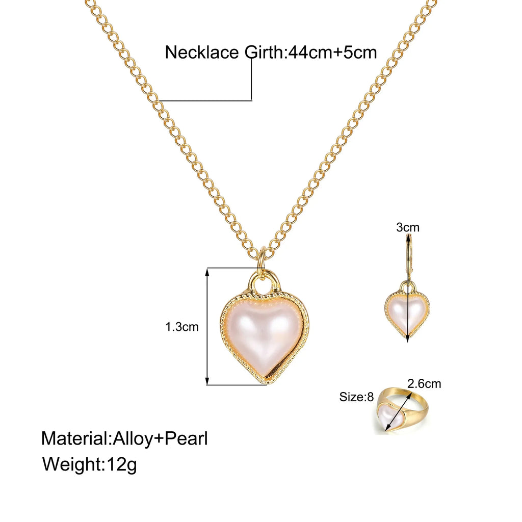 Three-Piece Pearl-Look Heart Jewelry Set