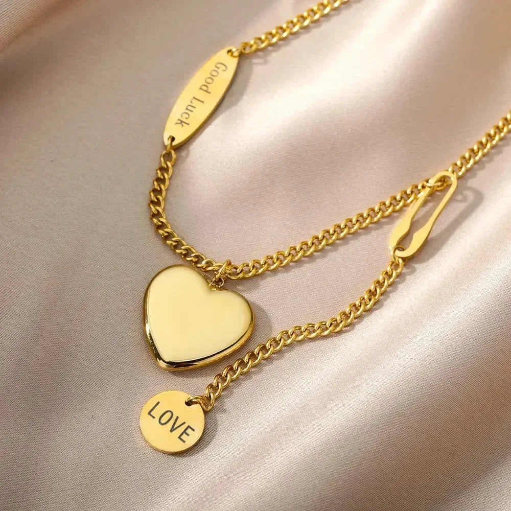 316L Stainless Steel Layered Heart Necklace