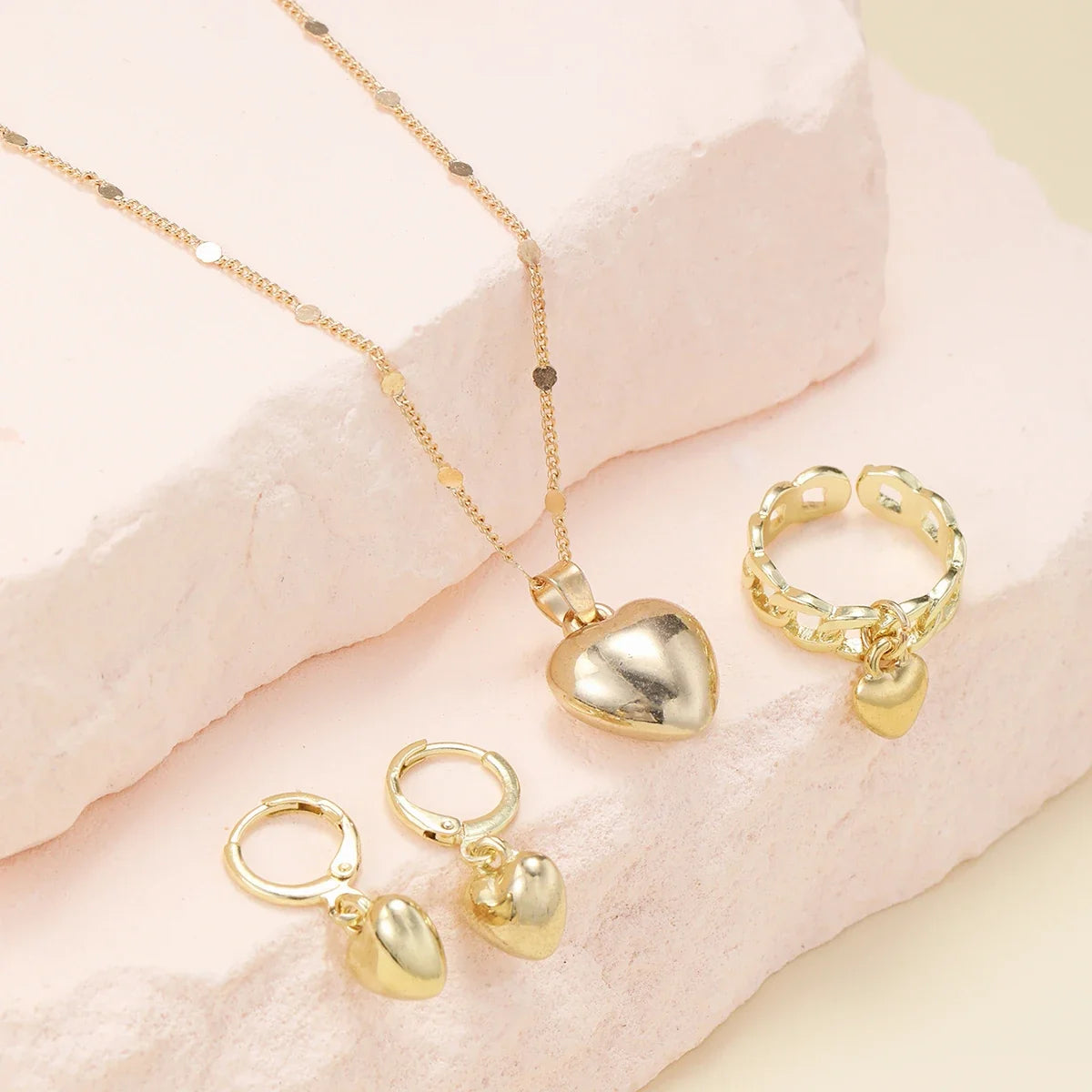 Four-Piece Gold-Tone Heart Jewelry Set