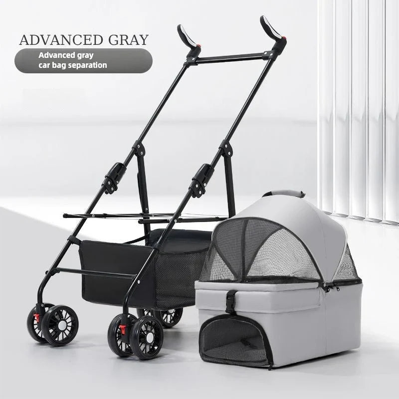 3-in-1 Dog Strollers 4 Wheels Folding Pet Stroller with Detachable Carrier Breathable Visible Mesh Travel