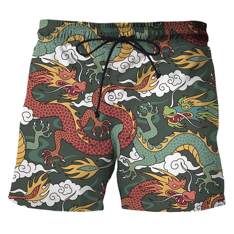 Men's Dragon Print Quick-Dry Swim Trunks