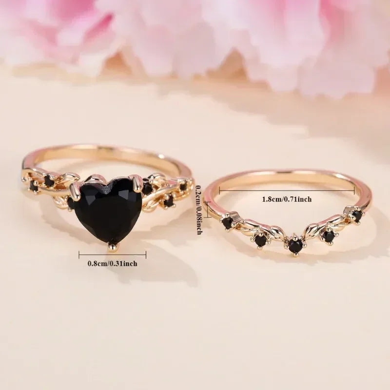 Heart-Shaped Stone Ring Set