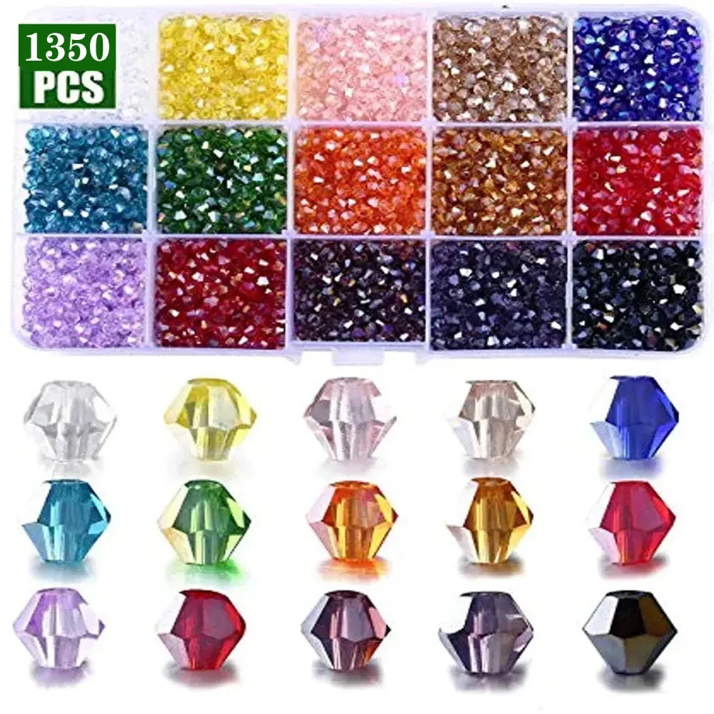 Bicone Crystal Glass Bead Set, 15 Compartments
