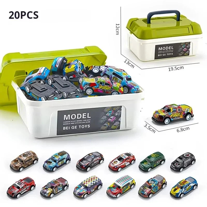 Mini Alloy Pull-Back Race Car Set with Storage Box