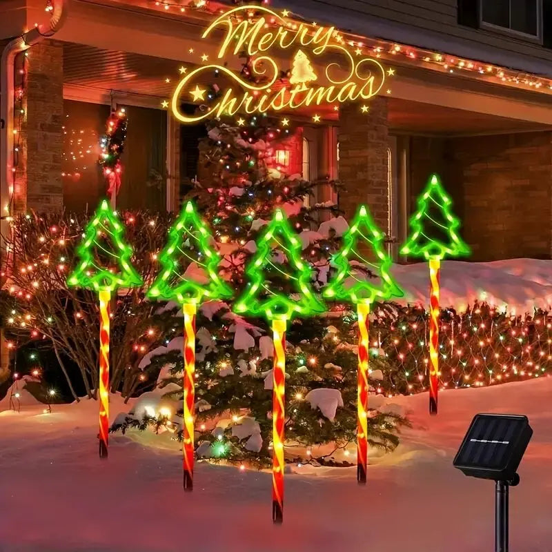 5PC/set Solar Candy Christmas Tree Garden Lights Outdoor Waterproof Lawn Lamp LED Decoration Stake