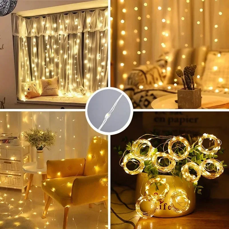USB LED Curtain Fairy Lights with Remote — 8 Modes