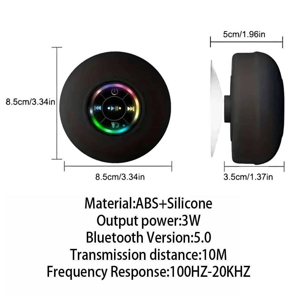 IPX4 Portable Bluetooth Speaker with LED Light & Suction Cup