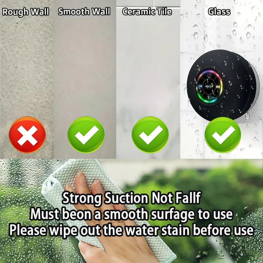 IPX4 Portable Bluetooth Speaker with LED Light & Suction Cup
