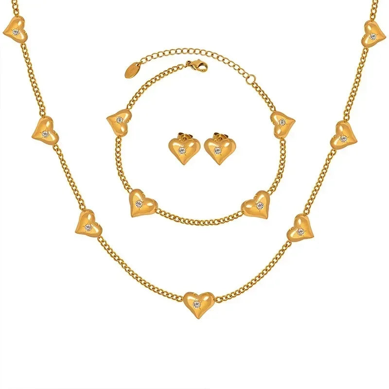 Stainless Steel Heart Zircon Jewelry – Choose Style