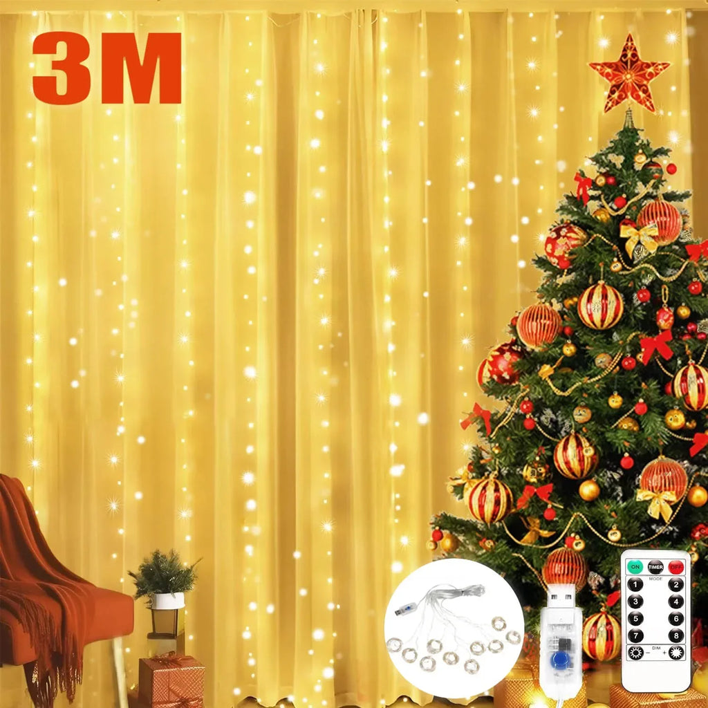 USB LED Curtain Fairy Lights with Remote — 8 Modes