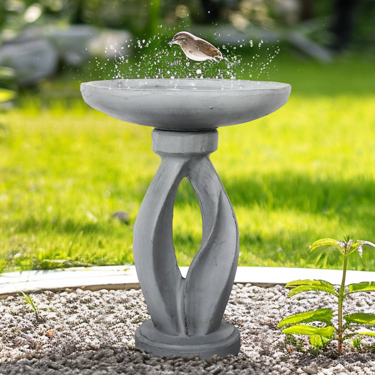 Concrete Bird Bath Contemporary Twin Cutout 21.8 Inch