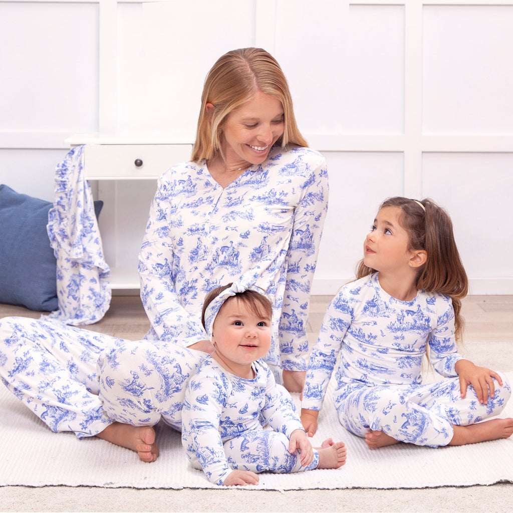 Girls' Toile de Jouy Bamboo-Blend Pajama Set