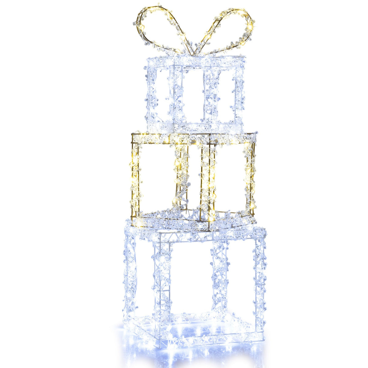Stacked Lighted Gift Boxes Set of 3 Pre-Lit Christmas Present Box Lights