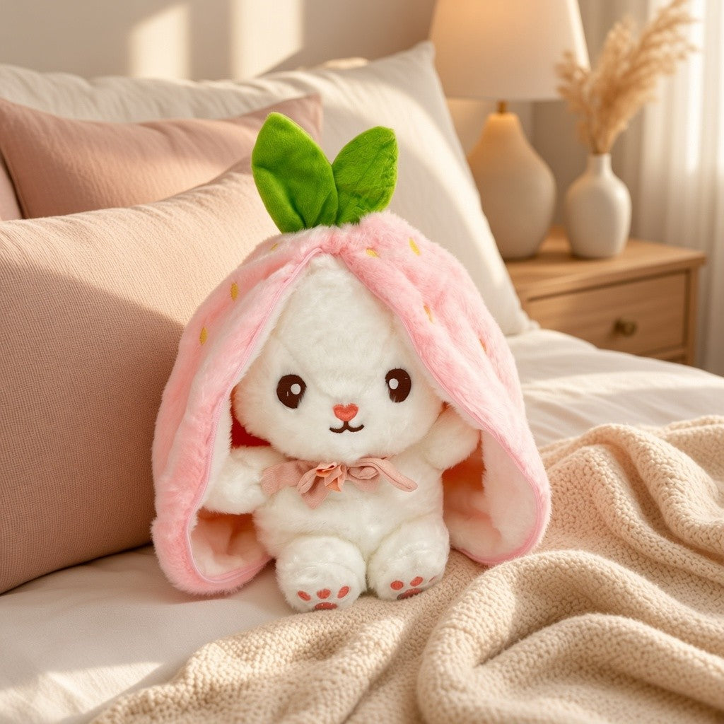 Reversible Strawberry & Carrot Bunny Plush Toy