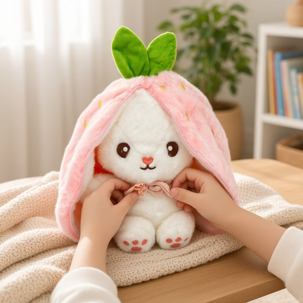 Reversible Strawberry & Carrot Bunny Plush Toy