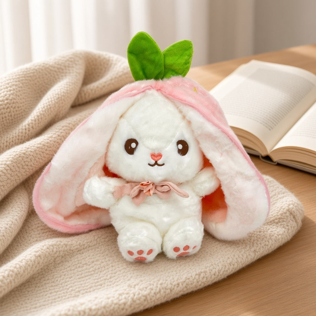 Reversible Strawberry & Carrot Bunny Plush Toy