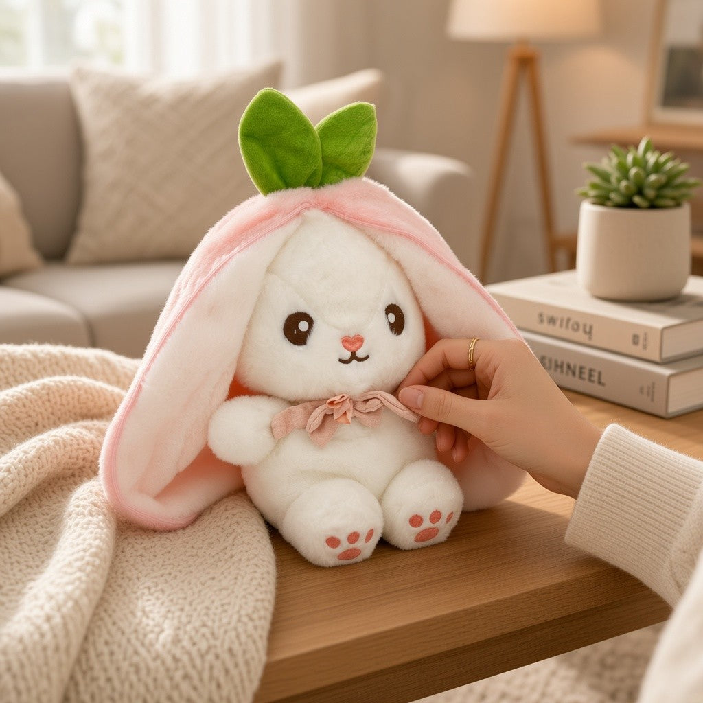 Reversible Strawberry & Carrot Bunny Plush Toy