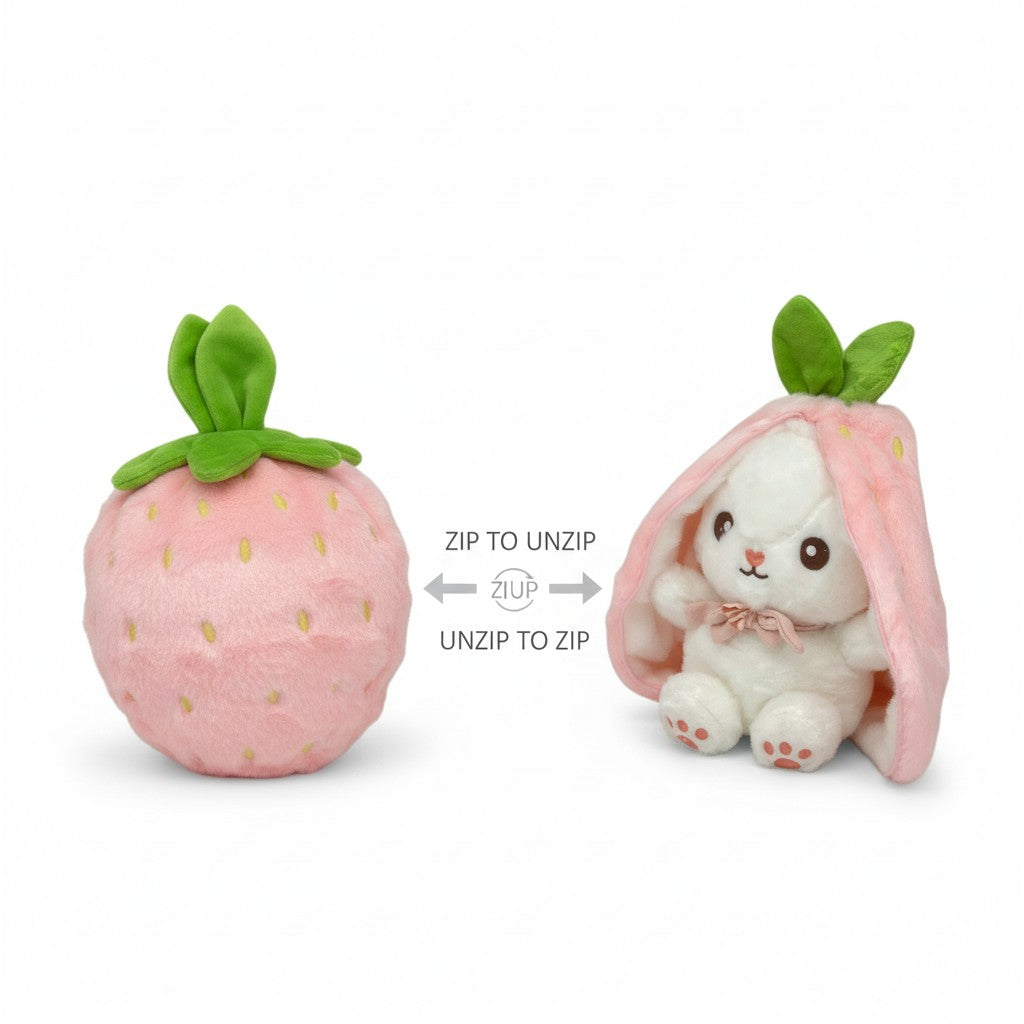 Reversible Strawberry & Carrot Bunny Plush Toy