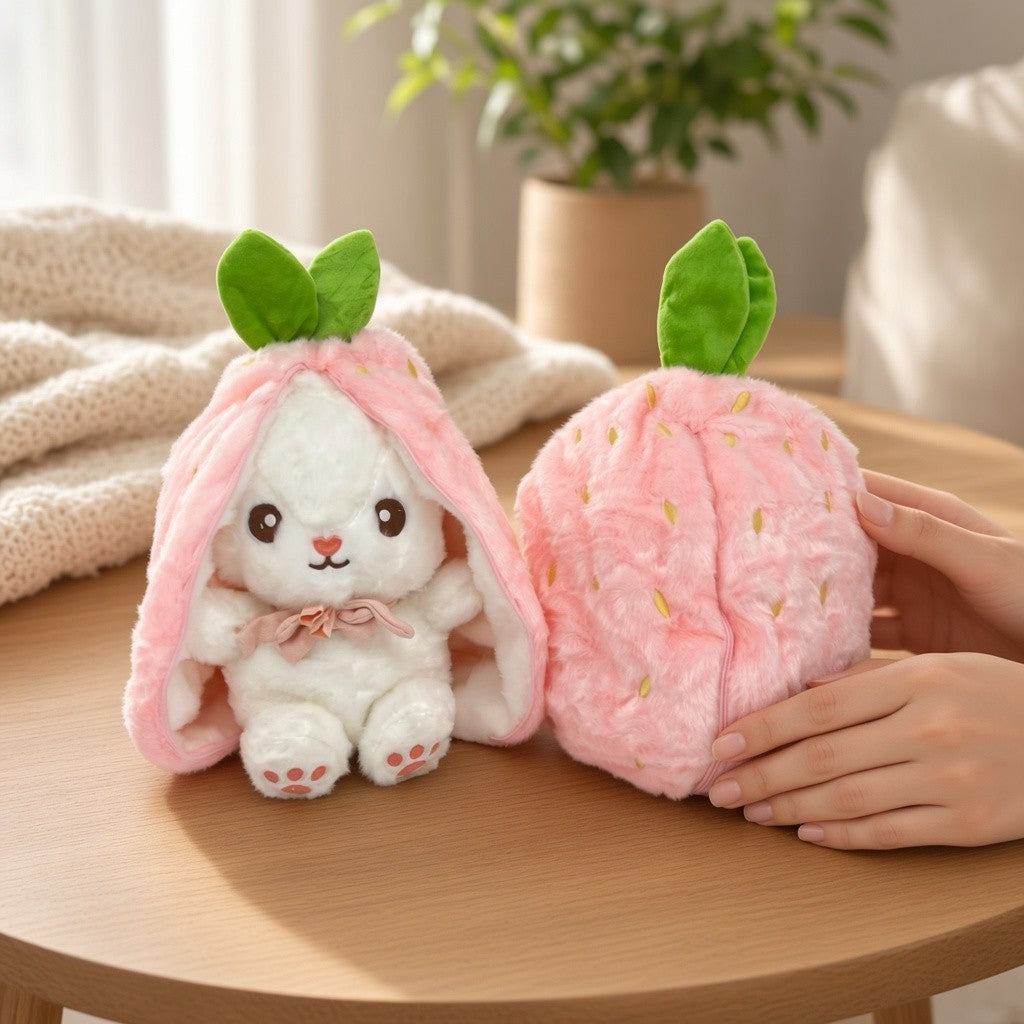 Reversible Strawberry & Carrot Bunny Plush Toy