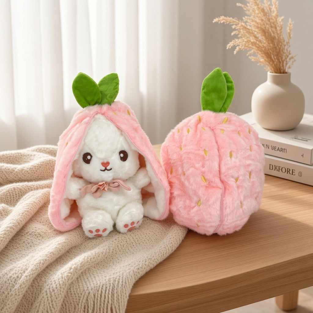 Reversible Strawberry & Carrot Bunny Plush Toy