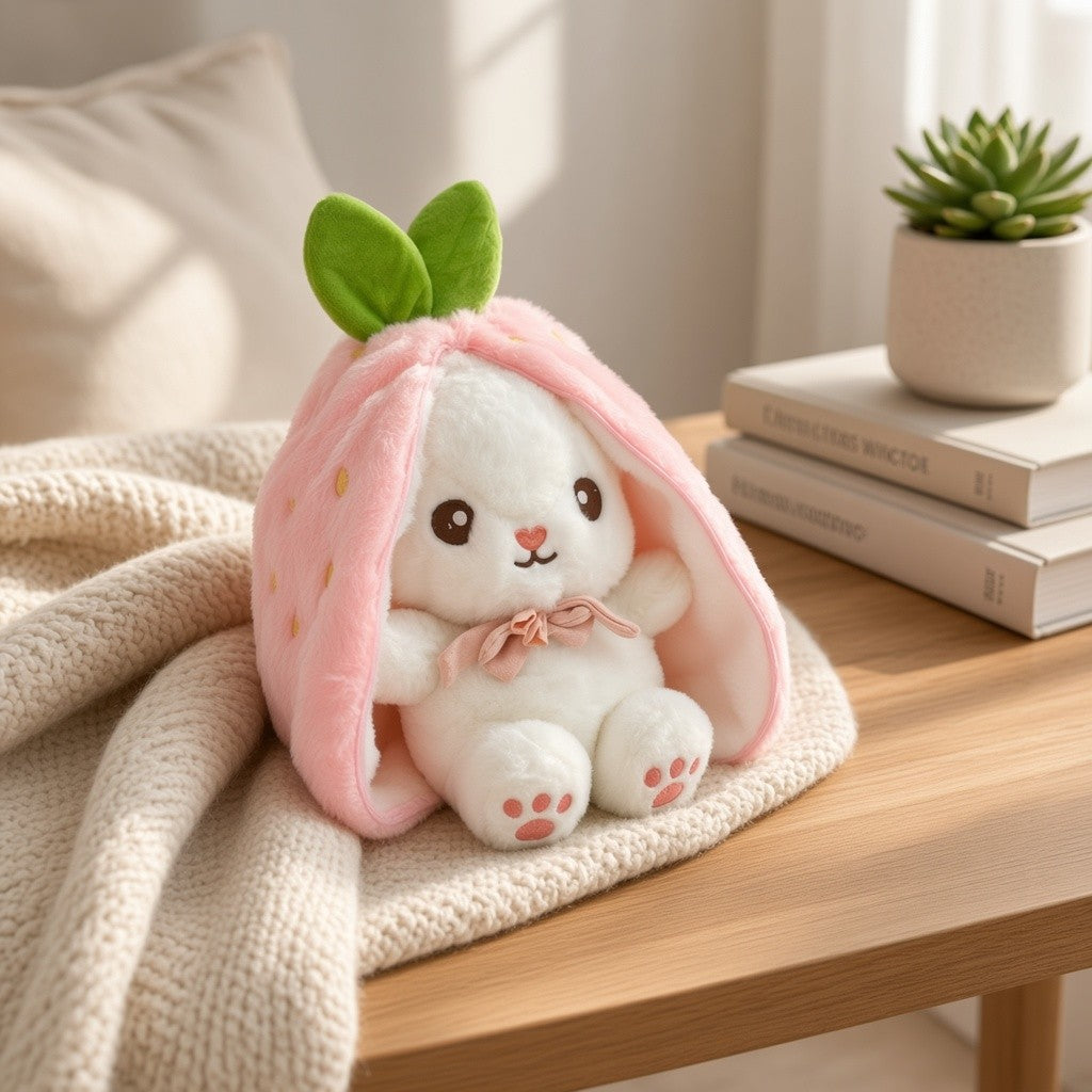 Reversible Strawberry & Carrot Bunny Plush Toy