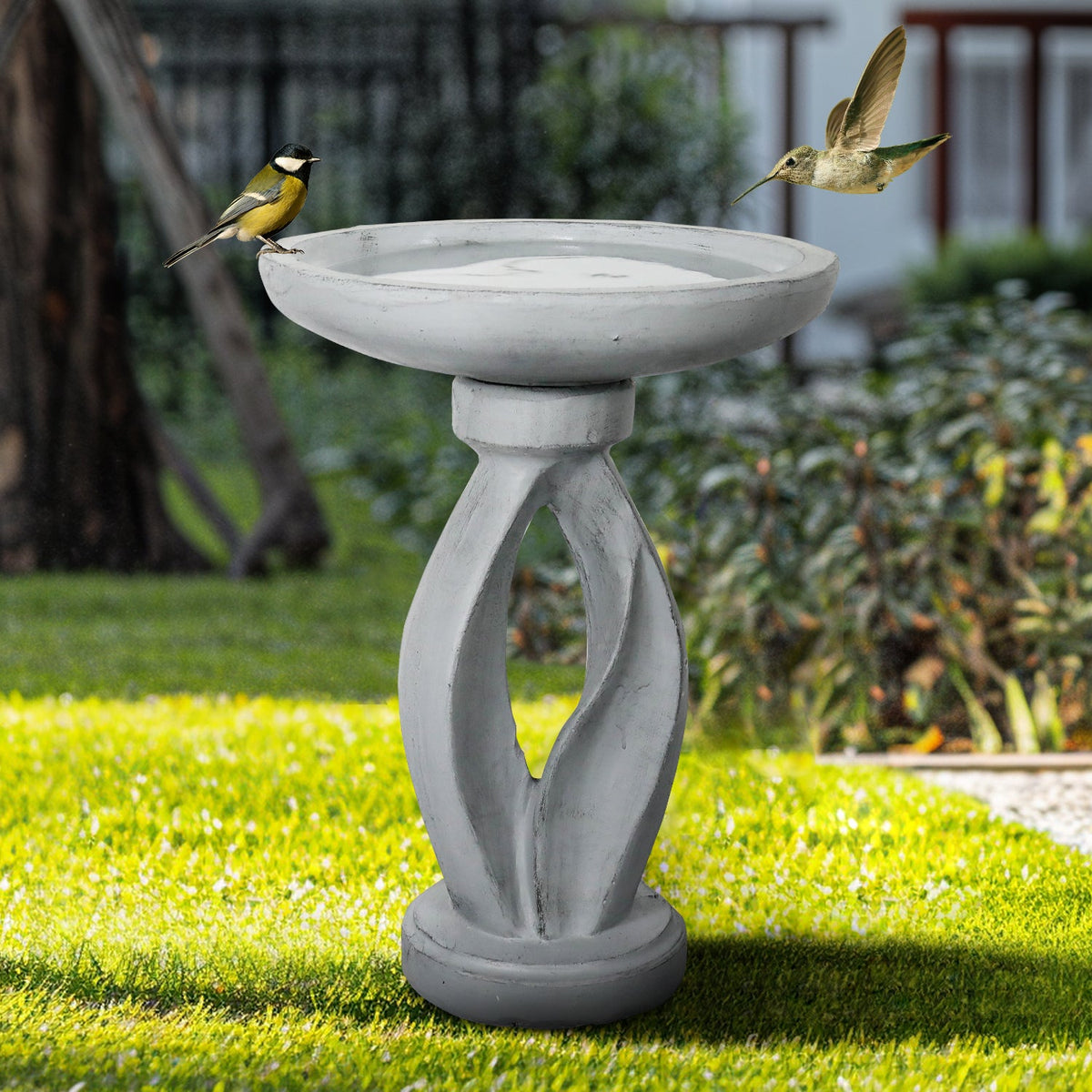 Concrete Bird Bath Contemporary Twin Cutout 21.8 Inch