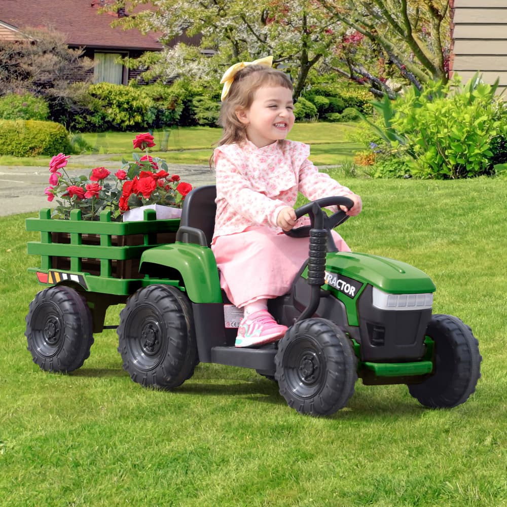 TOBBI 12V Kids' Electric Ride-On Tractor with Trailer
