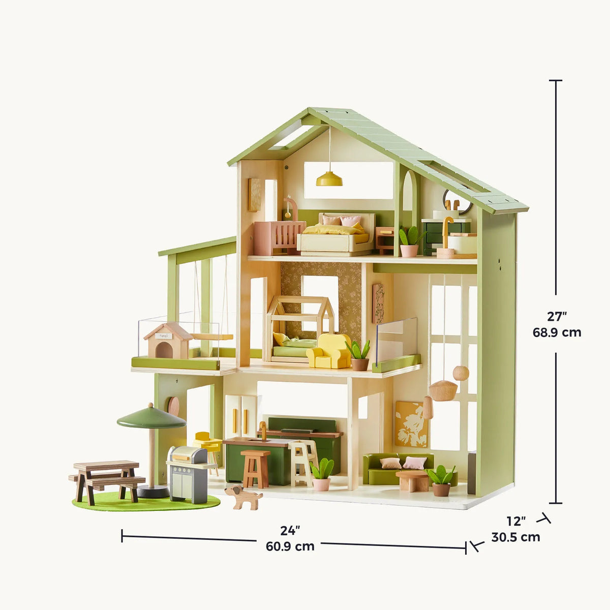 Tiny Land Sweetwood Edge Dollhouse — Green & Pink