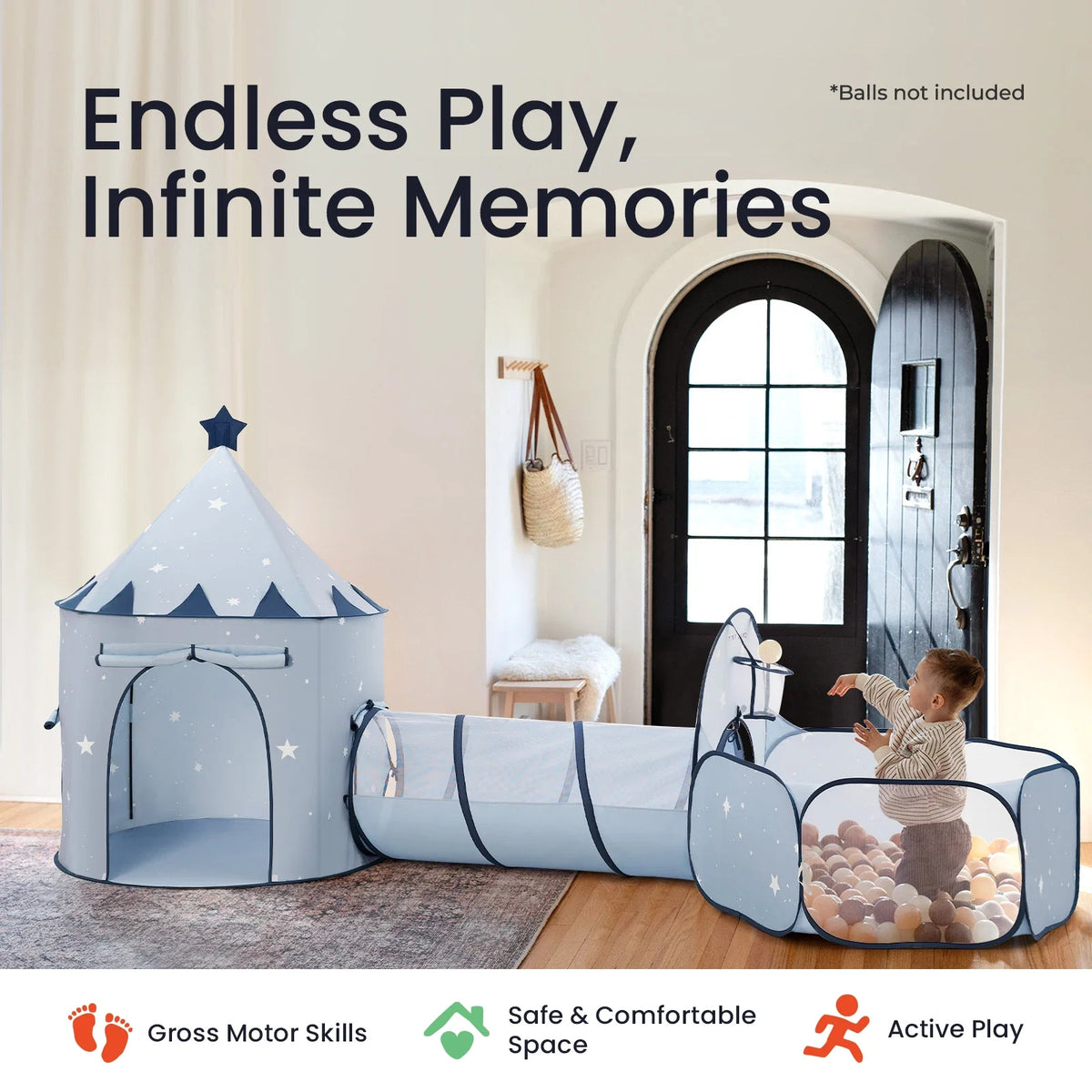 Tiny Land Compact Adventure 3-in-1 Play Tunnel Set — Balls Not Included