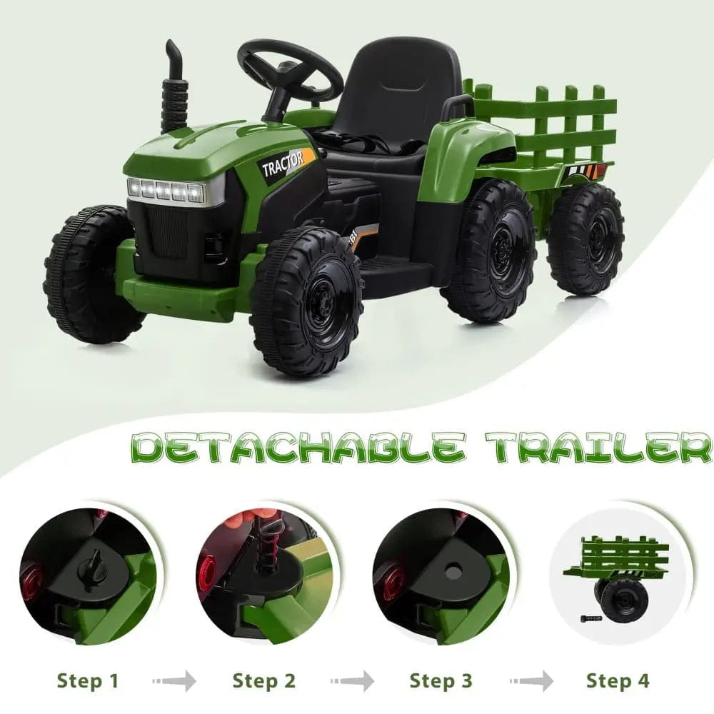 TOBBI 12V Kids' Electric Ride-On Tractor with Trailer