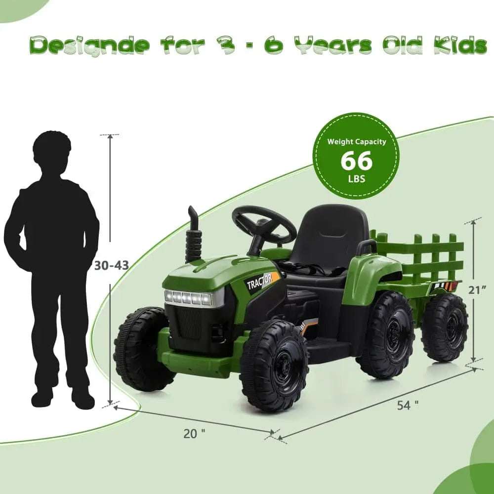 TOBBI 12V Kids' Electric Ride-On Tractor with Trailer