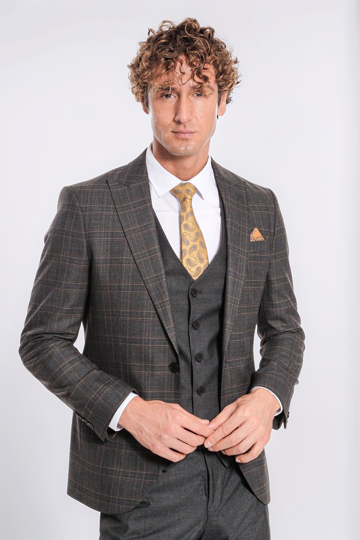 Wessi Men's Anthracite Checked Suit