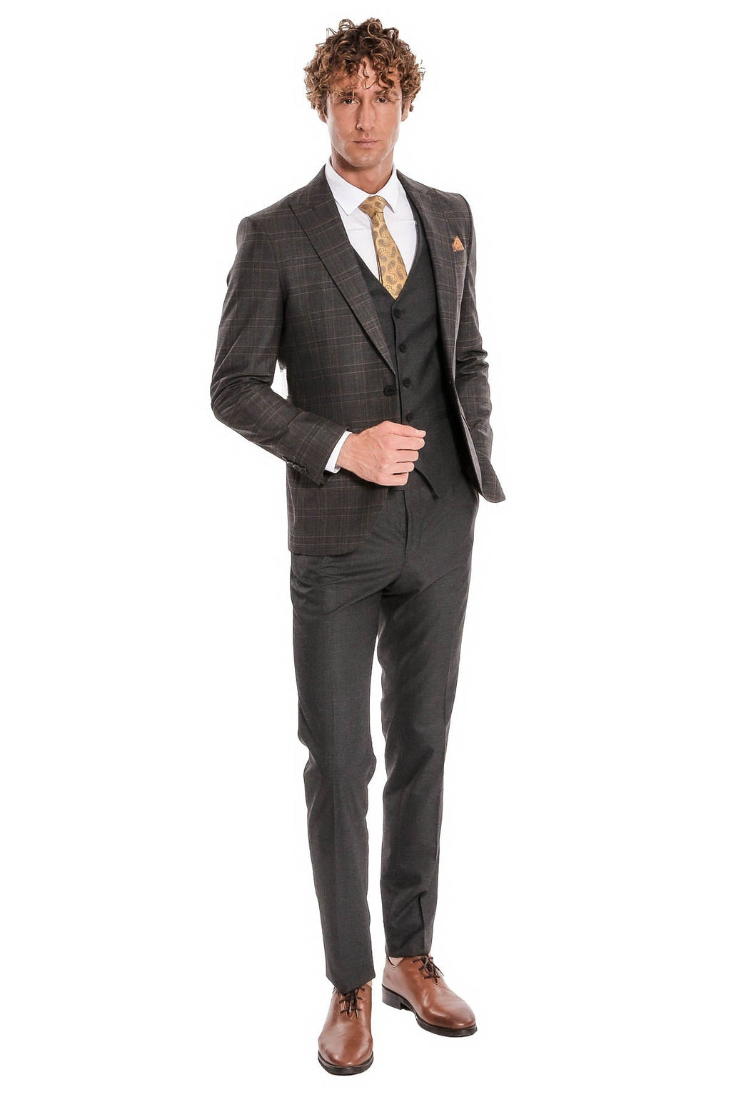 Wessi Men's Anthracite Checked Suit