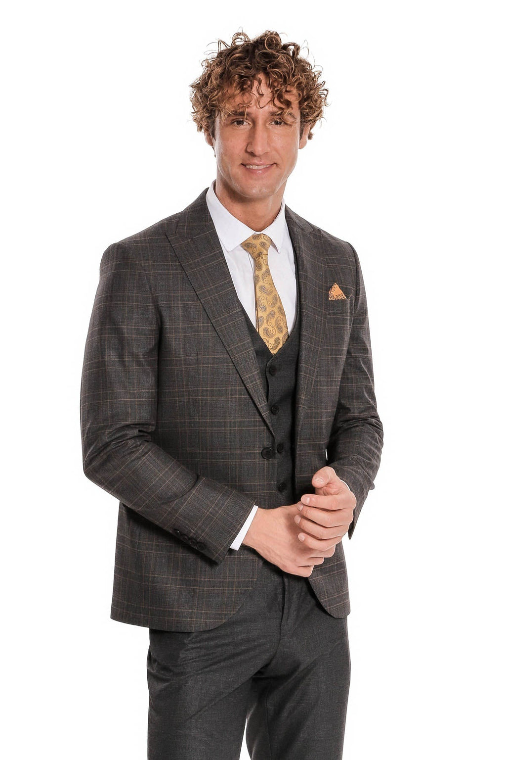 Wessi Men's Anthracite Checked Suit