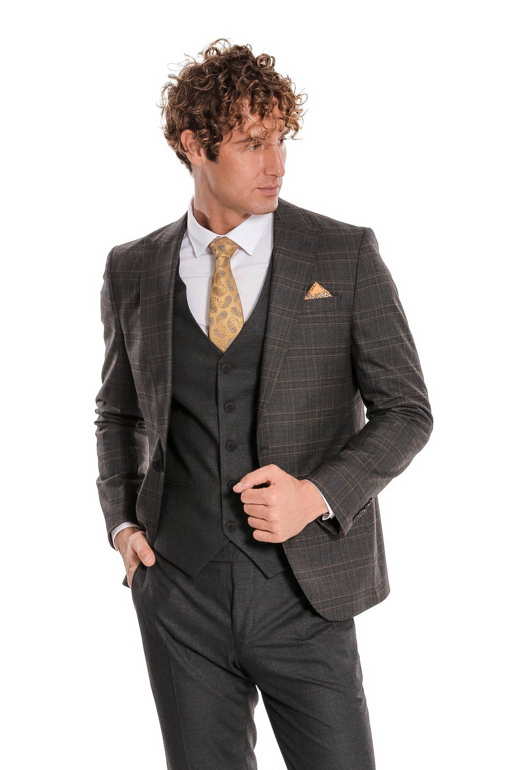 Wessi Men's Anthracite Checked Suit