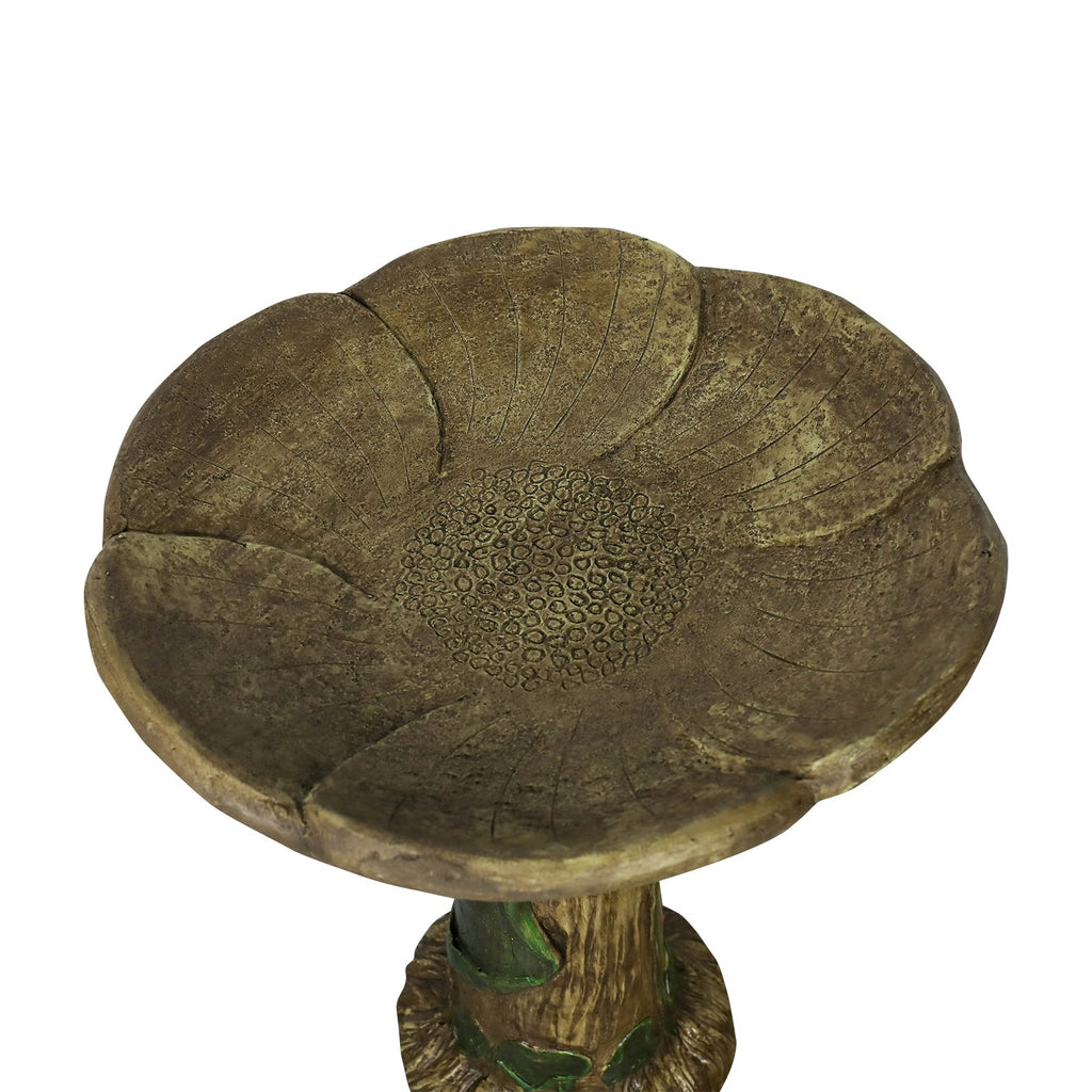 24-Inch Concrete Birdbath – Rustic Carved Trunk